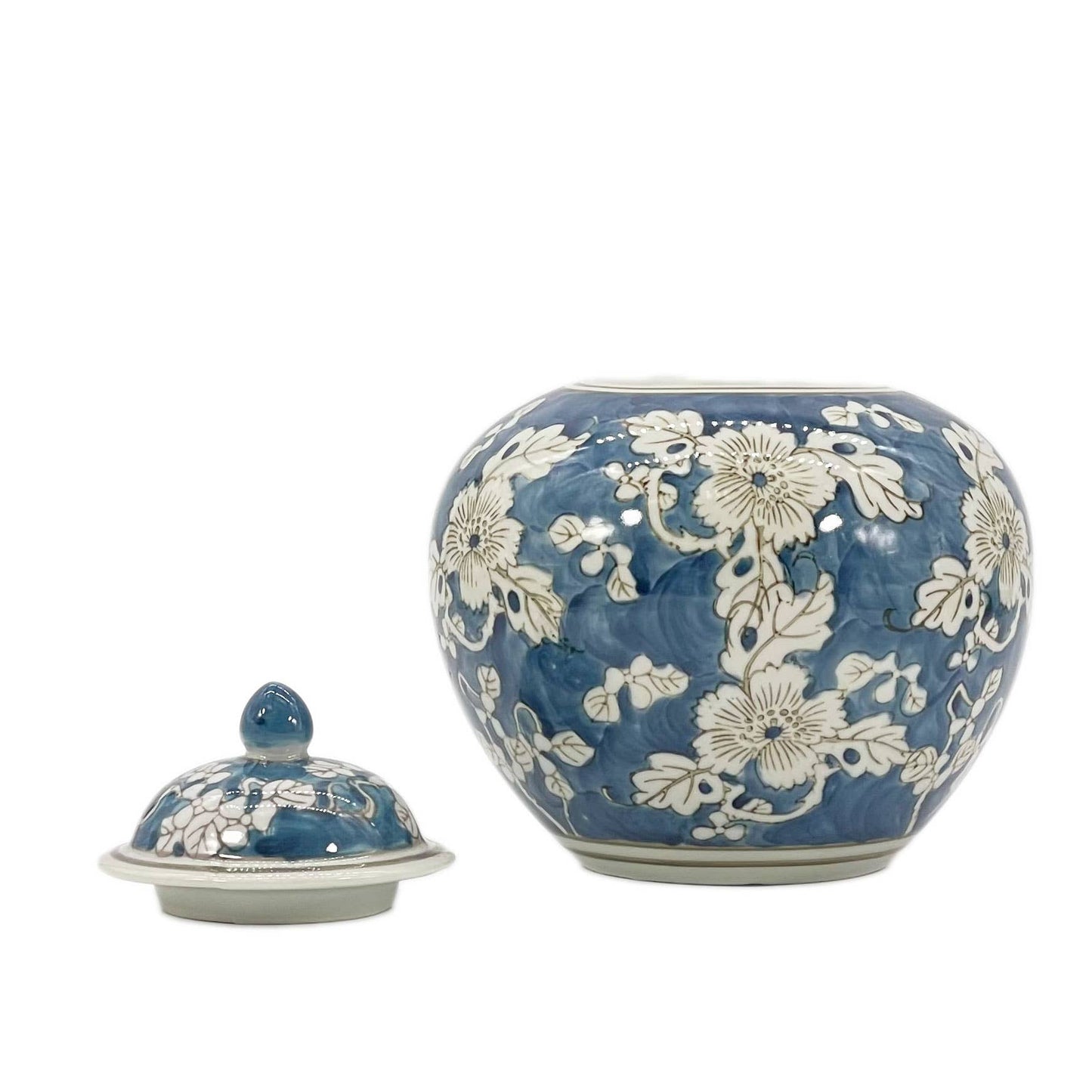 Blue & White Chinoiserie Ceramic Jar 8"