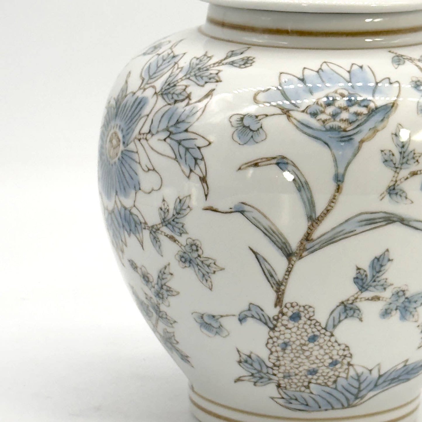 White & Blue Ceramic Chinoiserie Floral Jar 10"