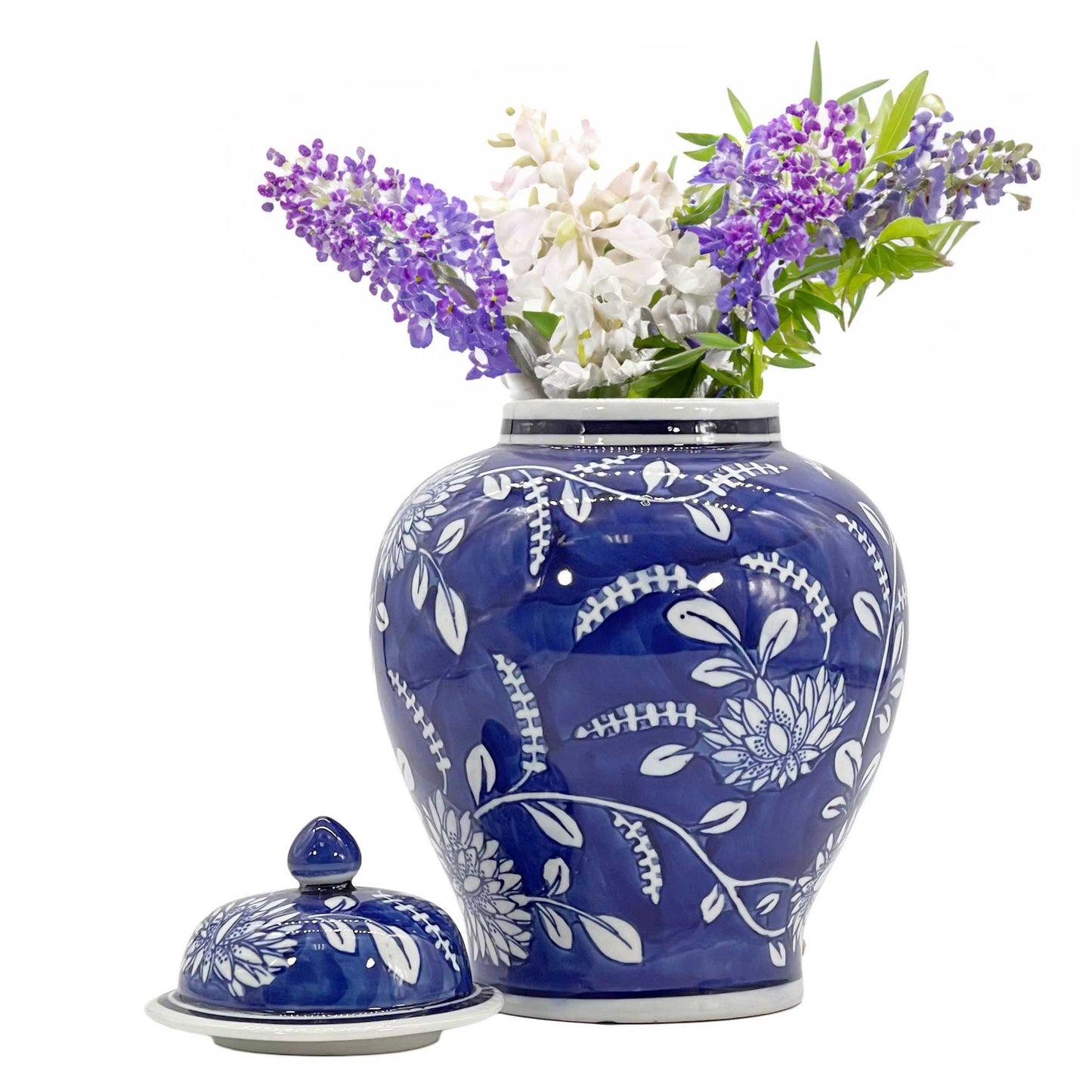 Floral Chinoiserie Ceramic Ginger Jar 12"
