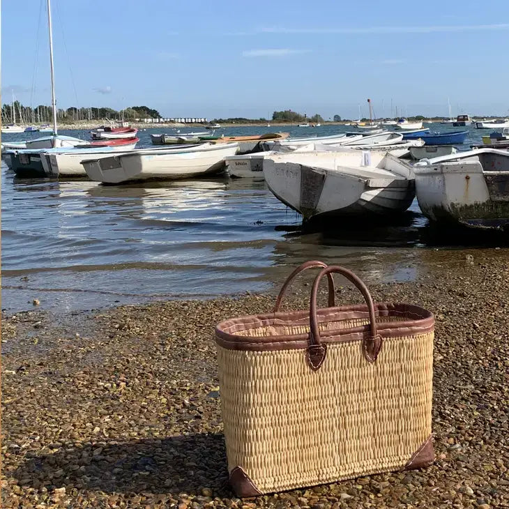 SET REED BASKET WITH LEATHER, Natural Basket Hand-woven
