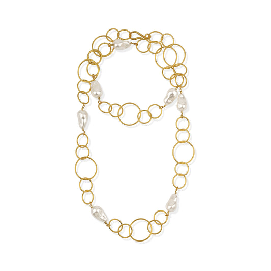 CORE | HANDMADE LONG CHAIN W/ STATIONED PEARLS