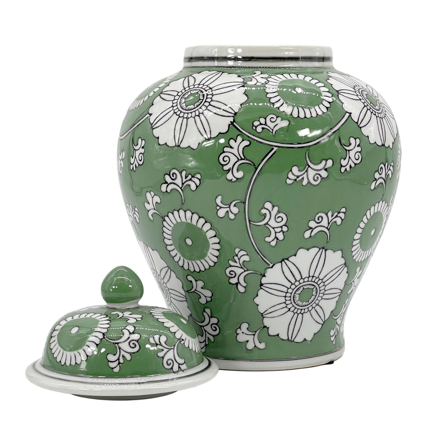 Floral Chinoiserie Ceramic Ginger Jar 12"