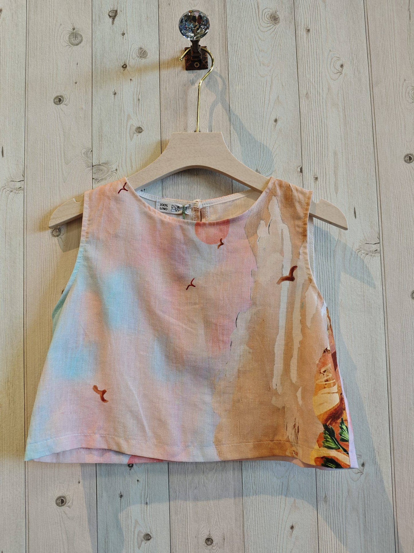 REF 332041 SHORT PRINTED TOP 100% LINEN