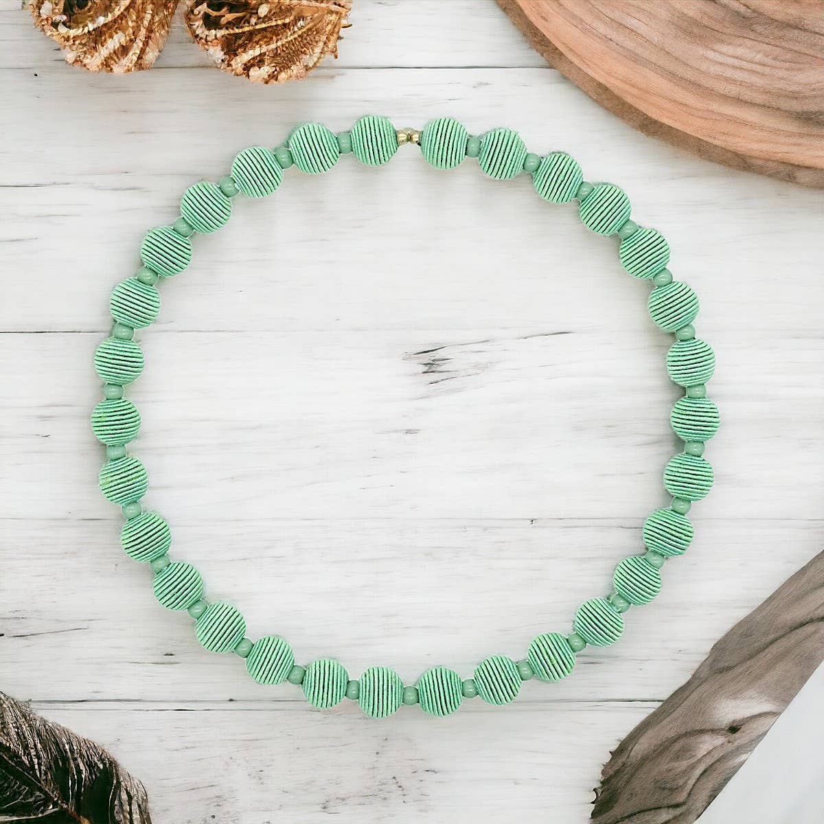 Cotton Springwire Woven Ball Necklace - Greens