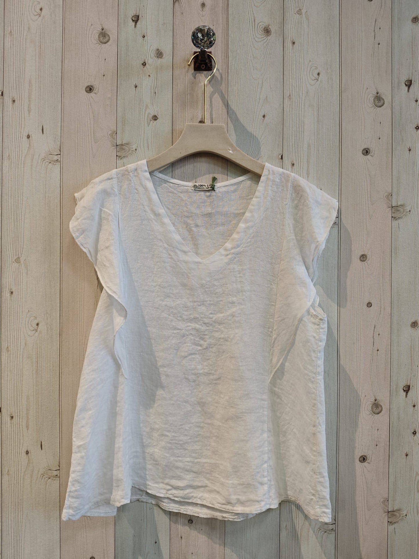REF 17874 RUFFLE SLEEVE T-SHIRT 100% LINEN