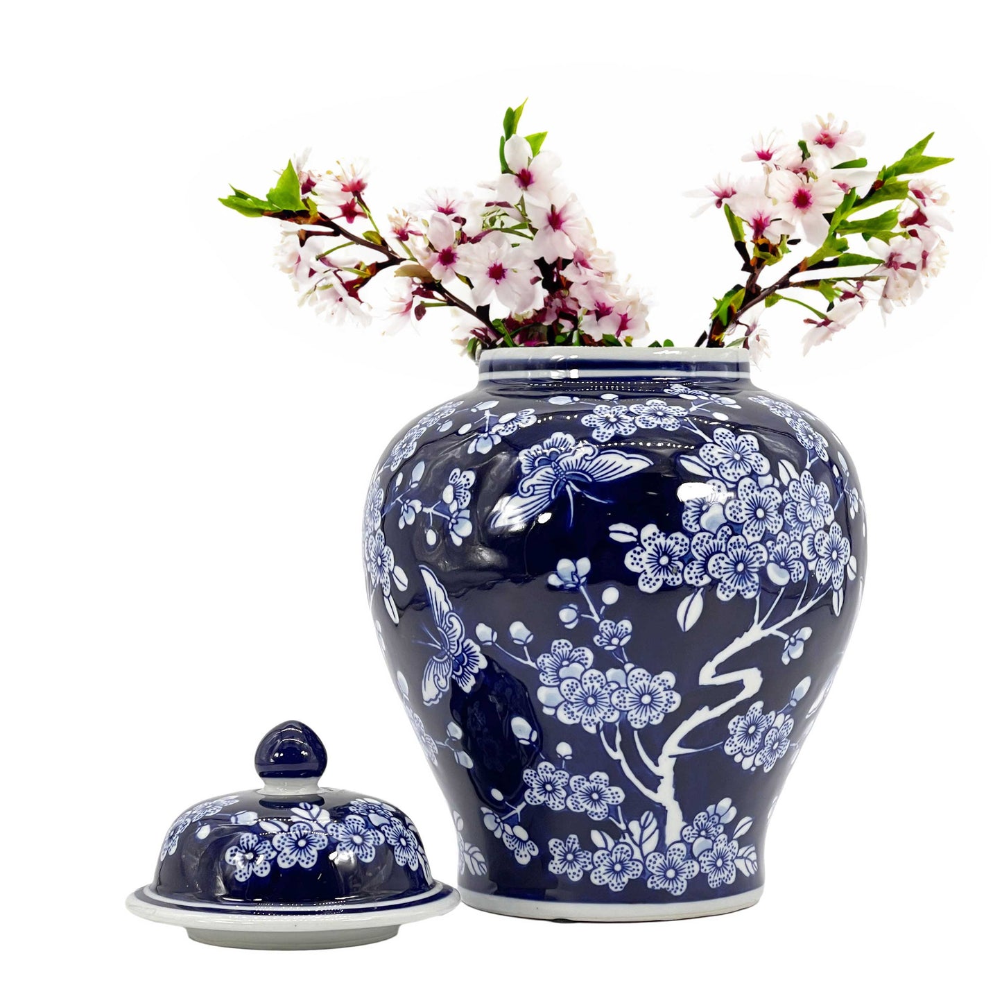 Floral Chinoiserie Ceramic Ginger Jar 12"