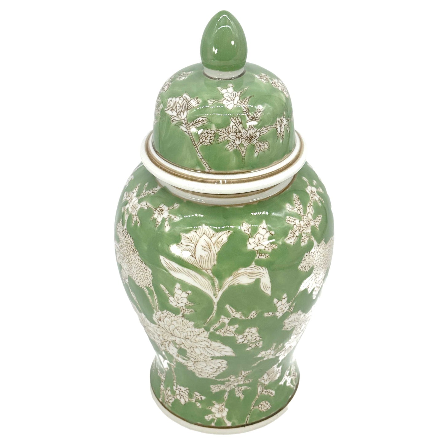 Green & White Chinoiserie Ginger Jar 14"