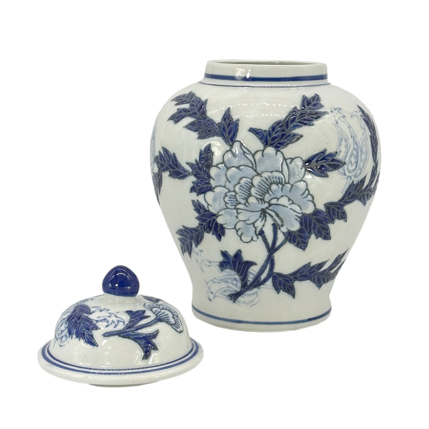 Floral Chinoiserie Ceramic Ginger Jar 12"
