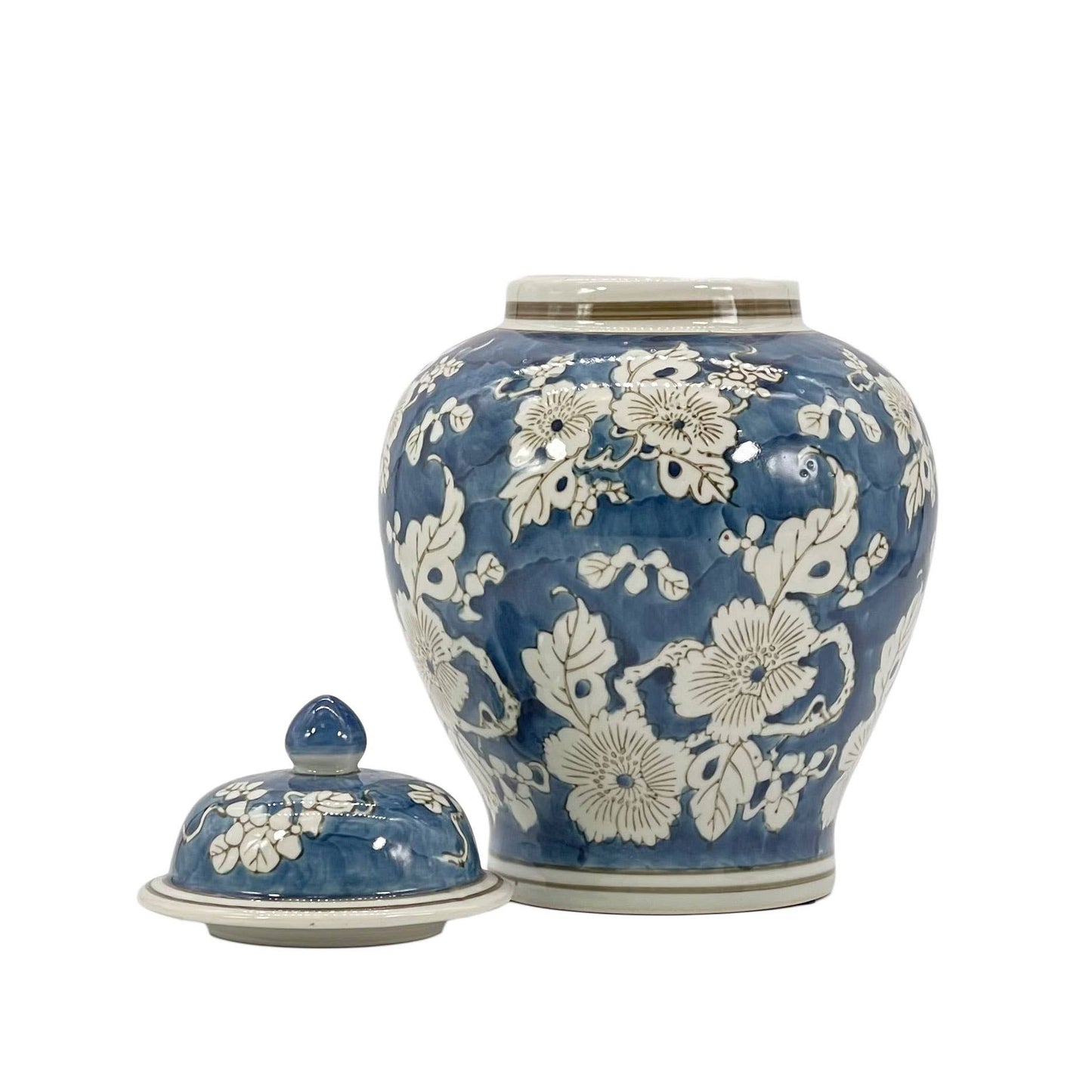 Floral Chinoiserie Ceramic Ginger Jar 12"