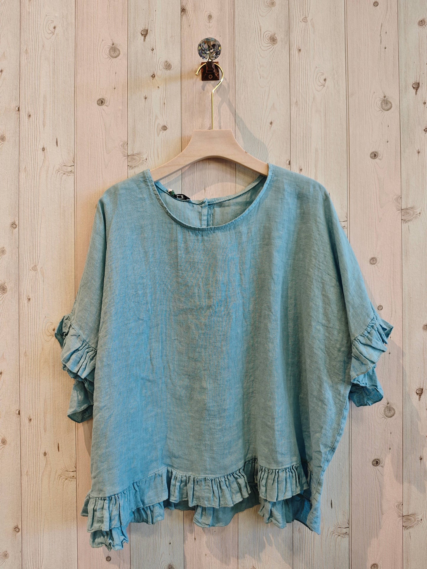 REF 10740 100% LINEN RUFFLE BLOUSE