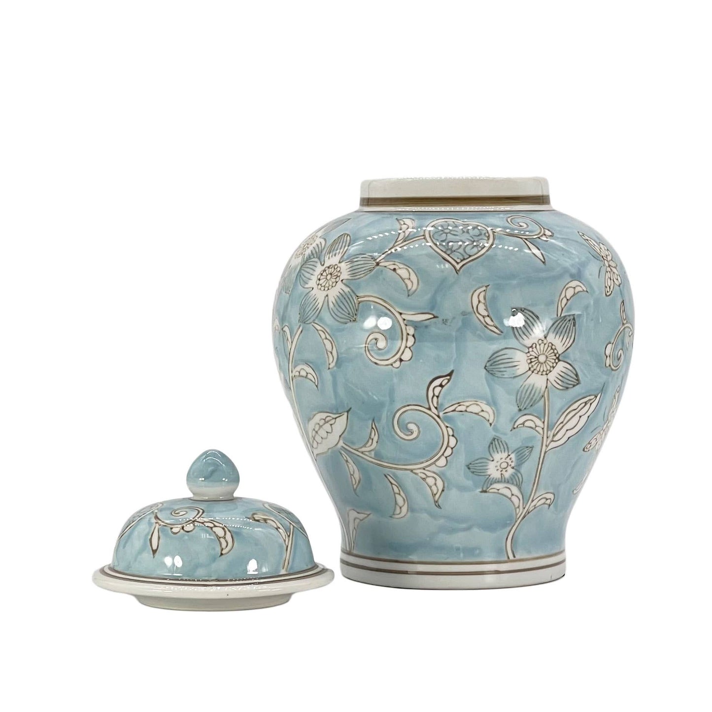 Floral Chinoiserie Ceramic Ginger Jar 12"