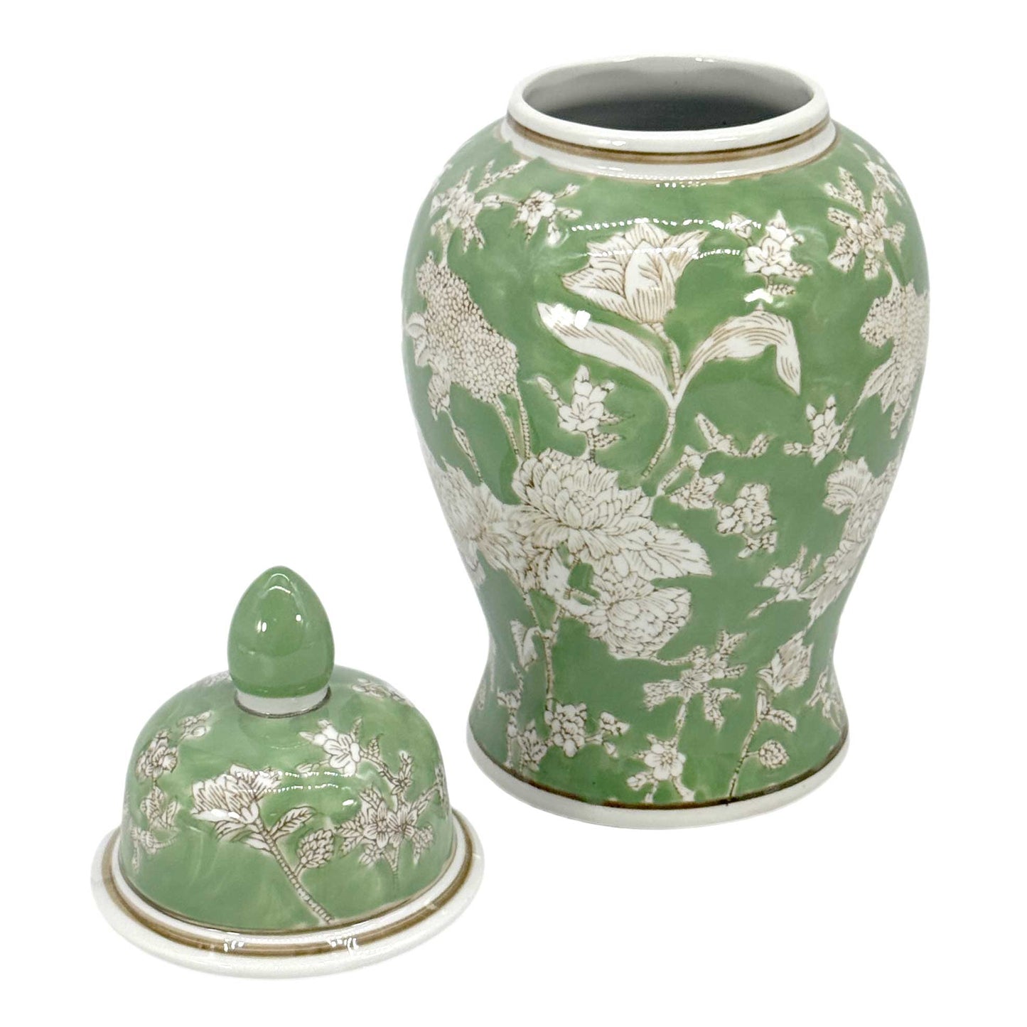 Green & White Chinoiserie Ginger Jar 14"