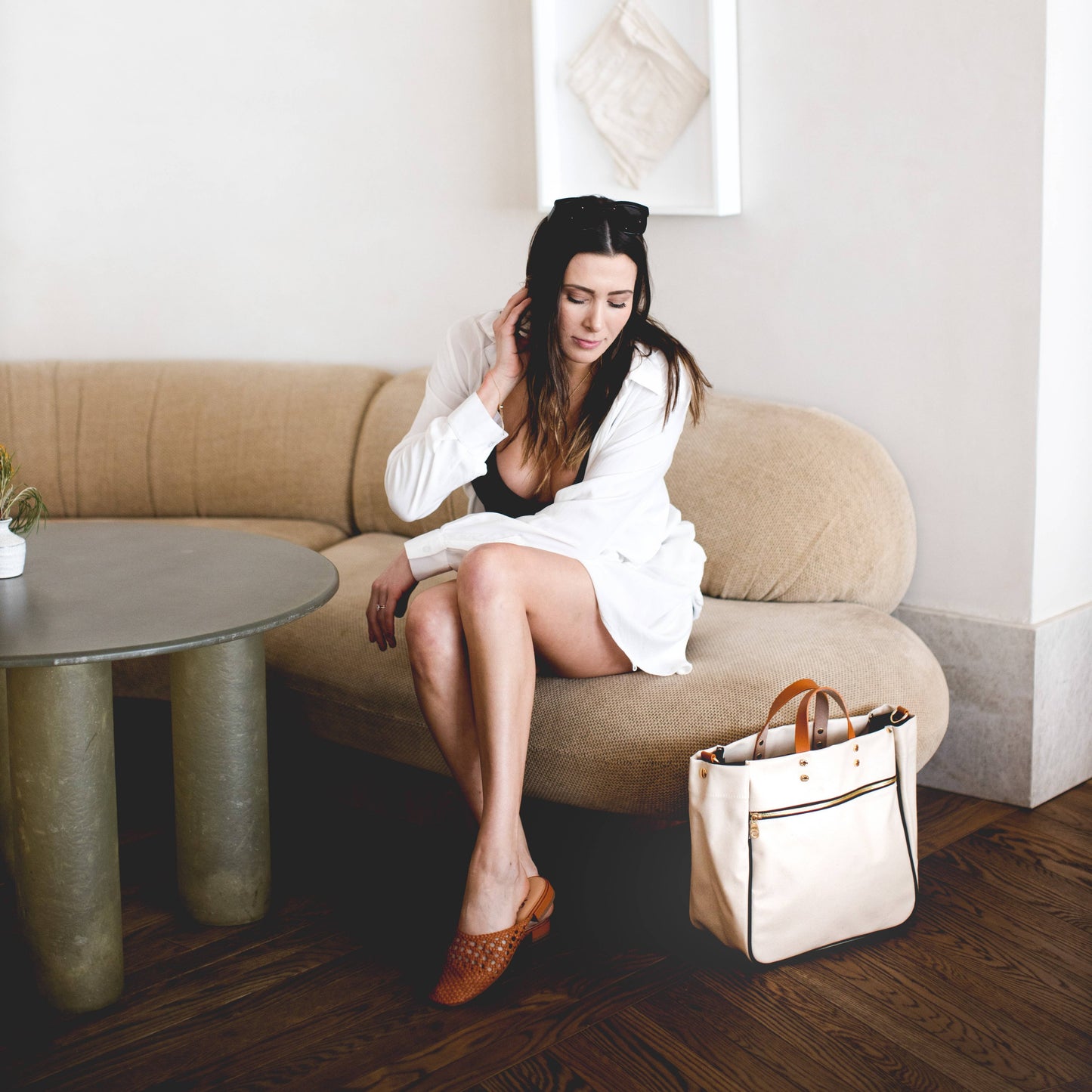 "Codie" Panda Canvas Tote with Leather Accents