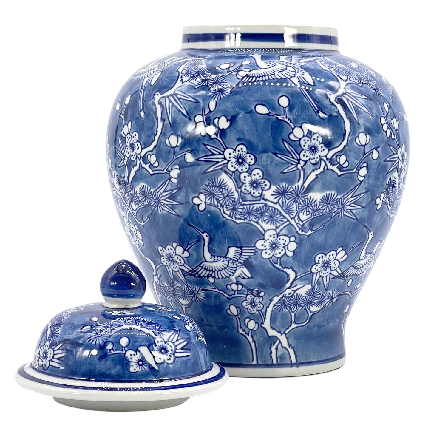 Floral Chinoiserie Ceramic Ginger Jar 12"