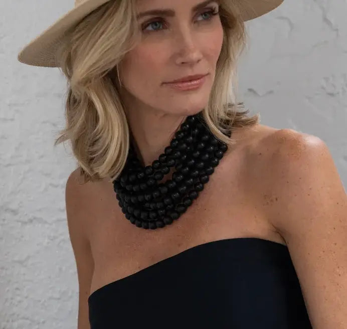 BOHEMIAN LEATHER SNAP BACK BEADED NECKLACE N13058