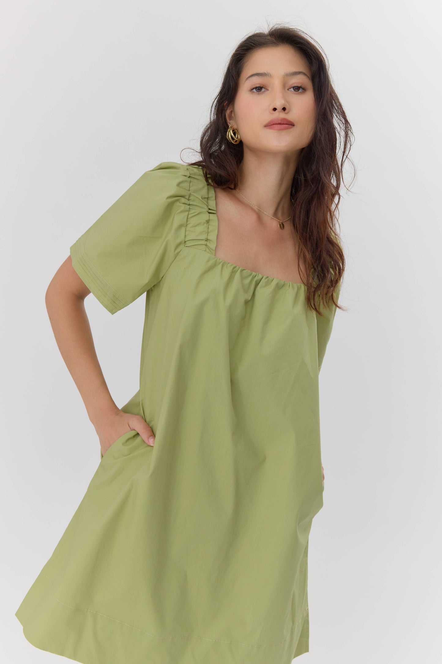 Nadia Poplin Square Neck Mini Dress