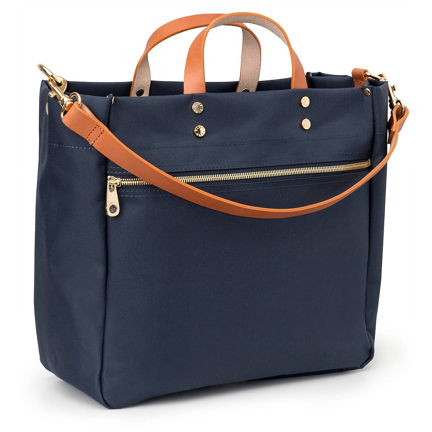 "Codie" Navy Nylon Tote with Leather Accents