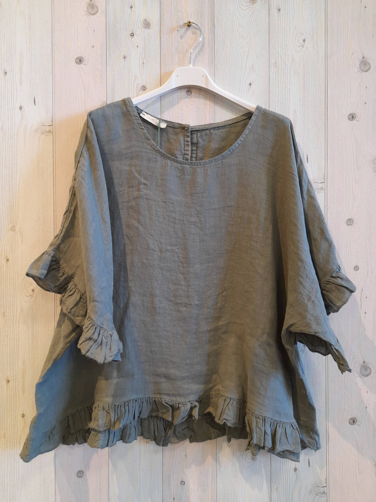 REF 10740 100% LINEN RUFFLE BLOUSE