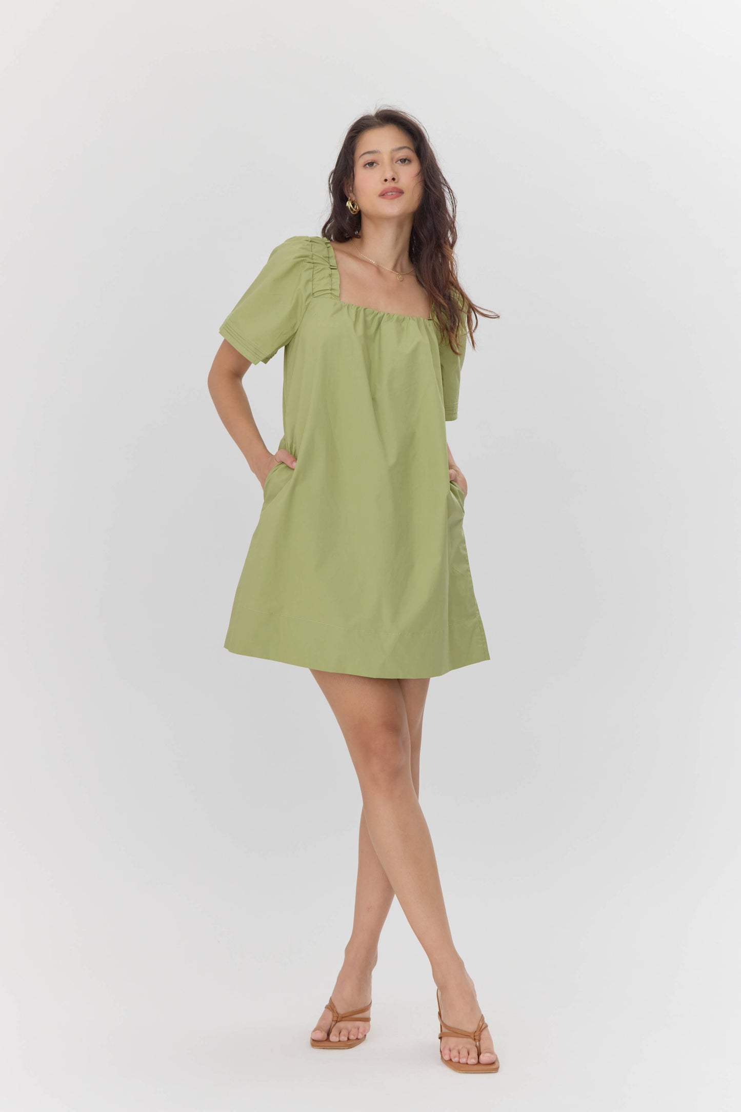 Nadia Poplin Square Neck Mini Dress