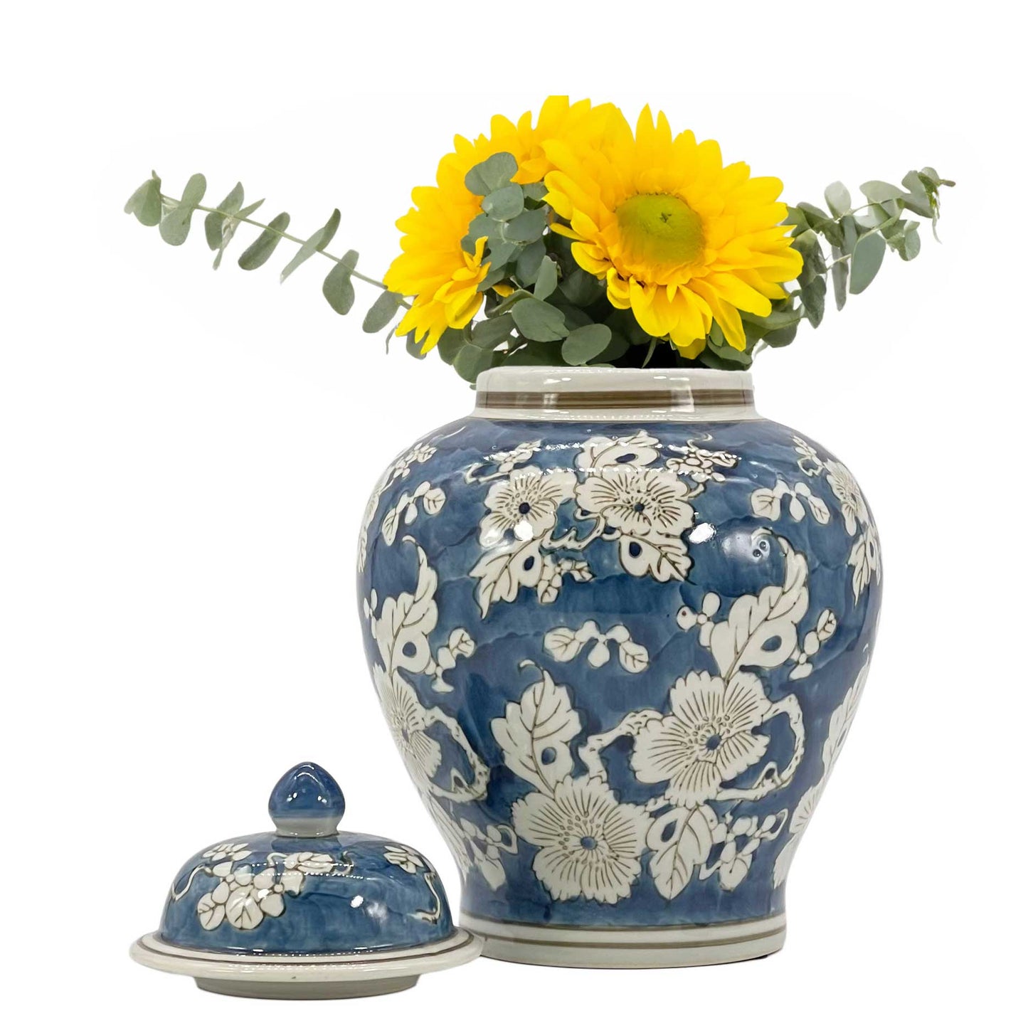 Floral Chinoiserie Ceramic Ginger Jar 12"