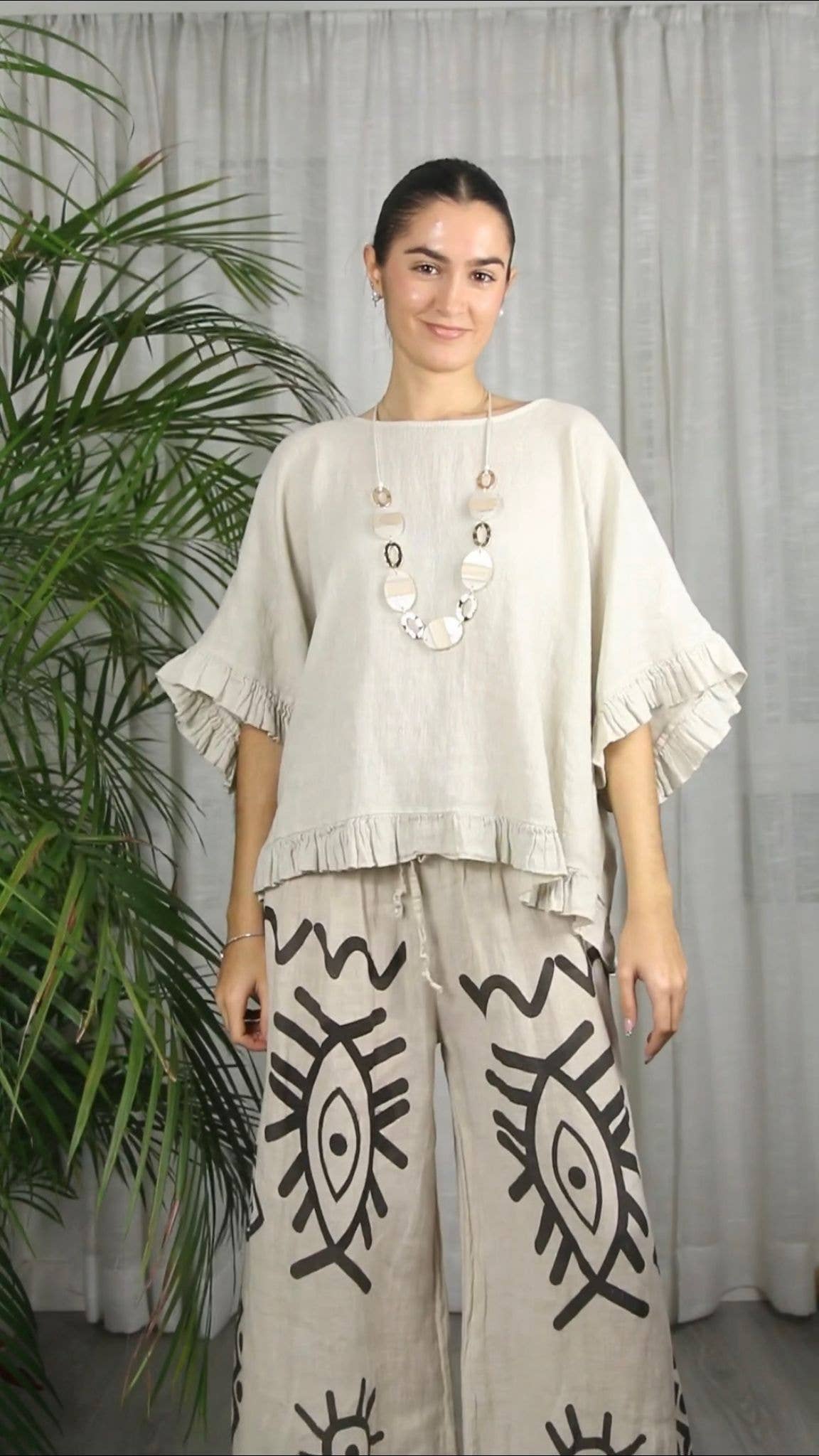 REF 10740 100% LINEN RUFFLE BLOUSE