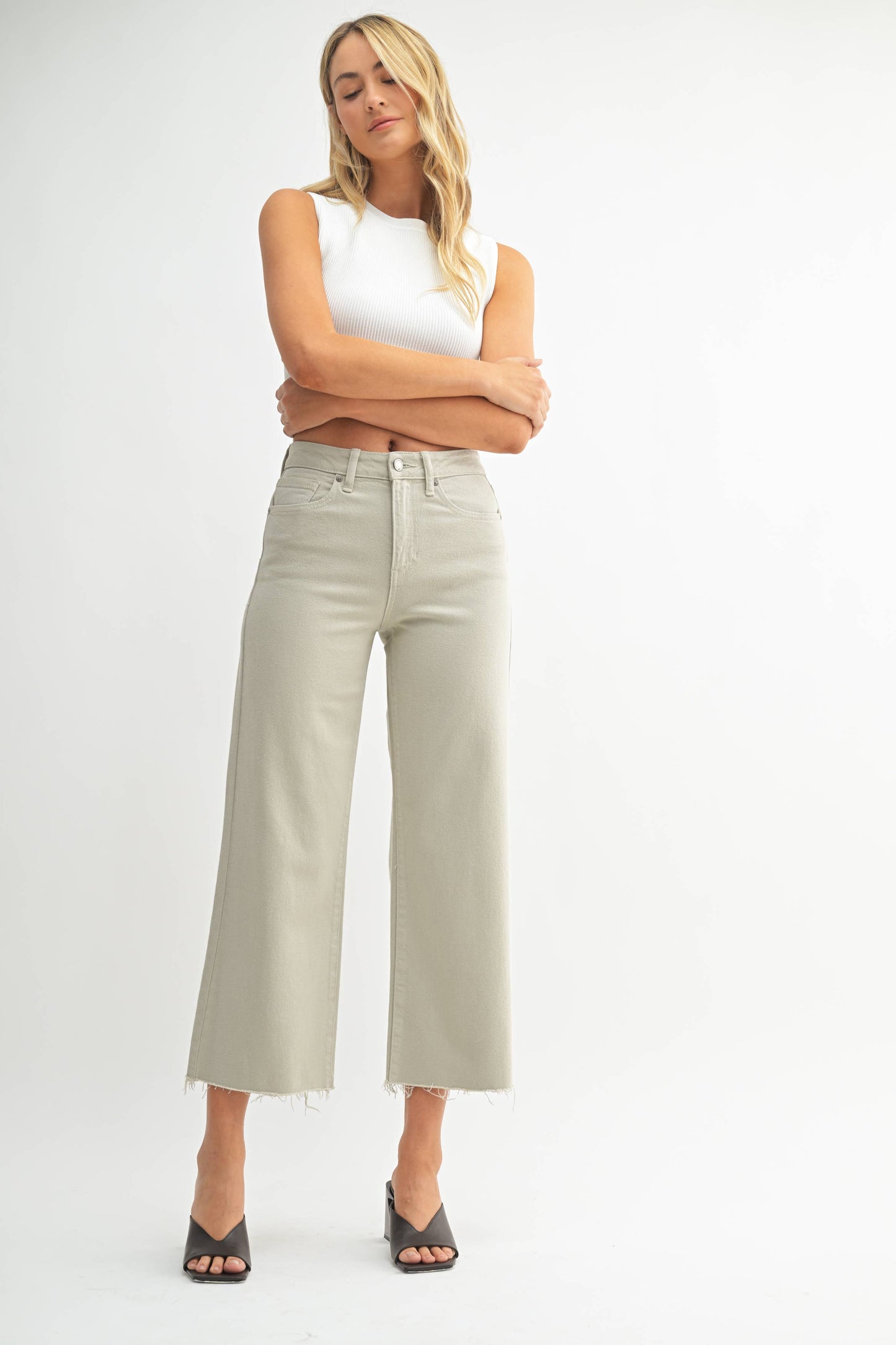 DP683 - OLIVE - Slim Wide Leg