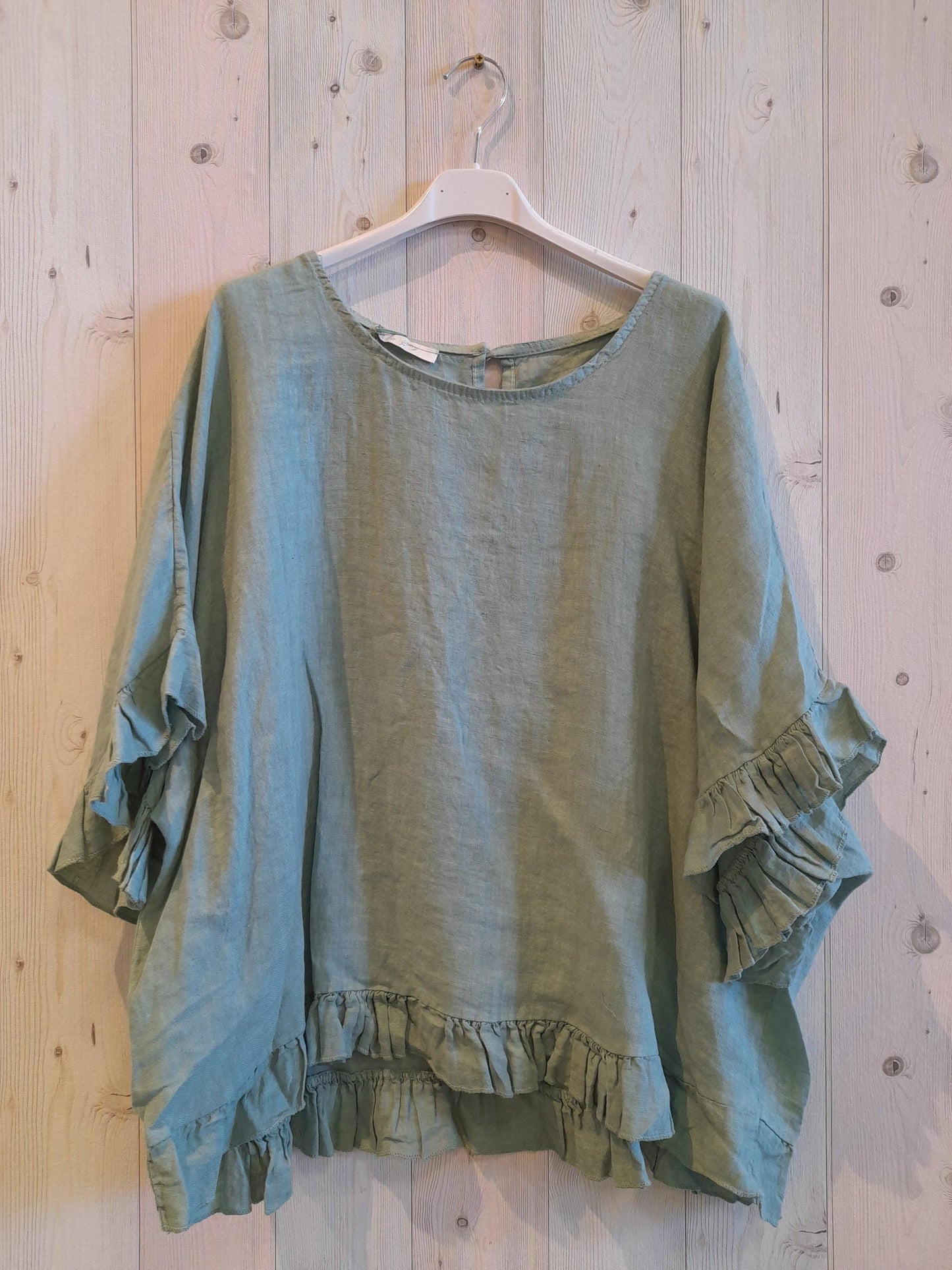 REF 10740 100% LINEN RUFFLE BLOUSE