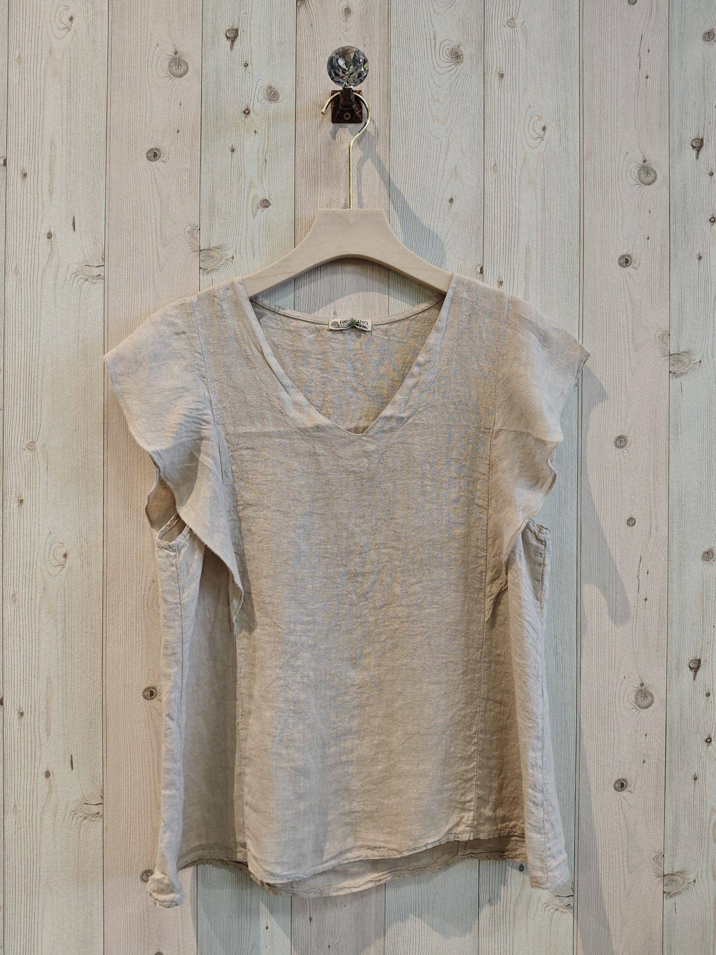 REF 17874 RUFFLE SLEEVE T-SHIRT 100% LINEN