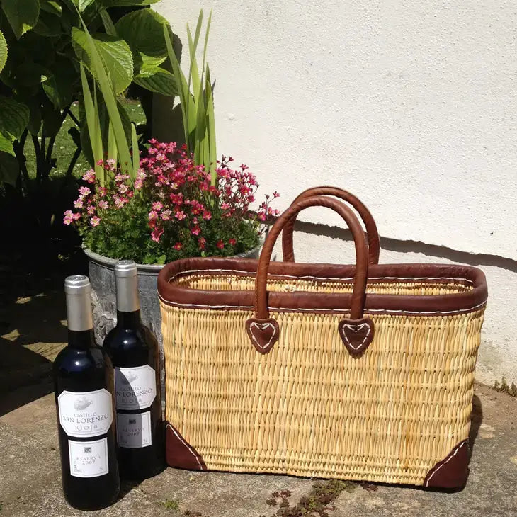 SET REED BASKET WITH LEATHER, Natural Basket Hand-woven