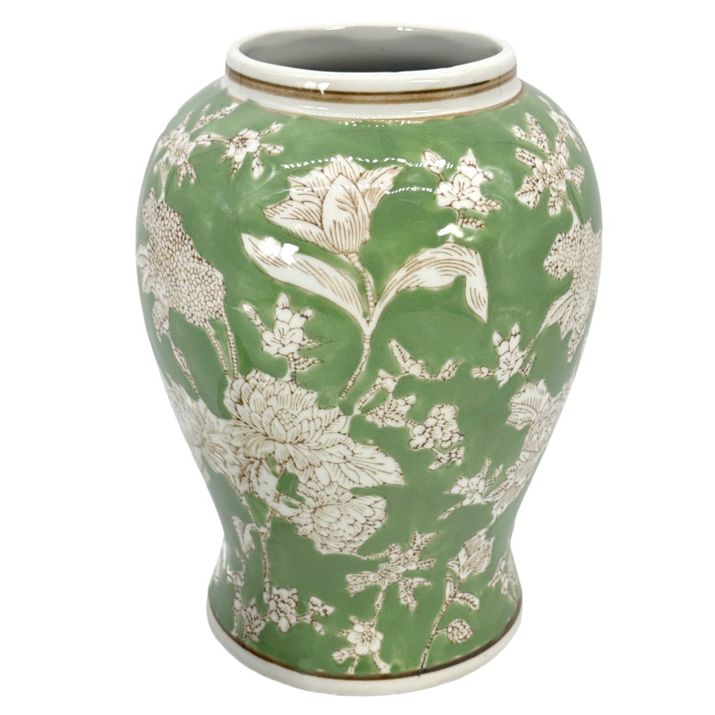 Green & White Chinoiserie Ginger Jar 14"