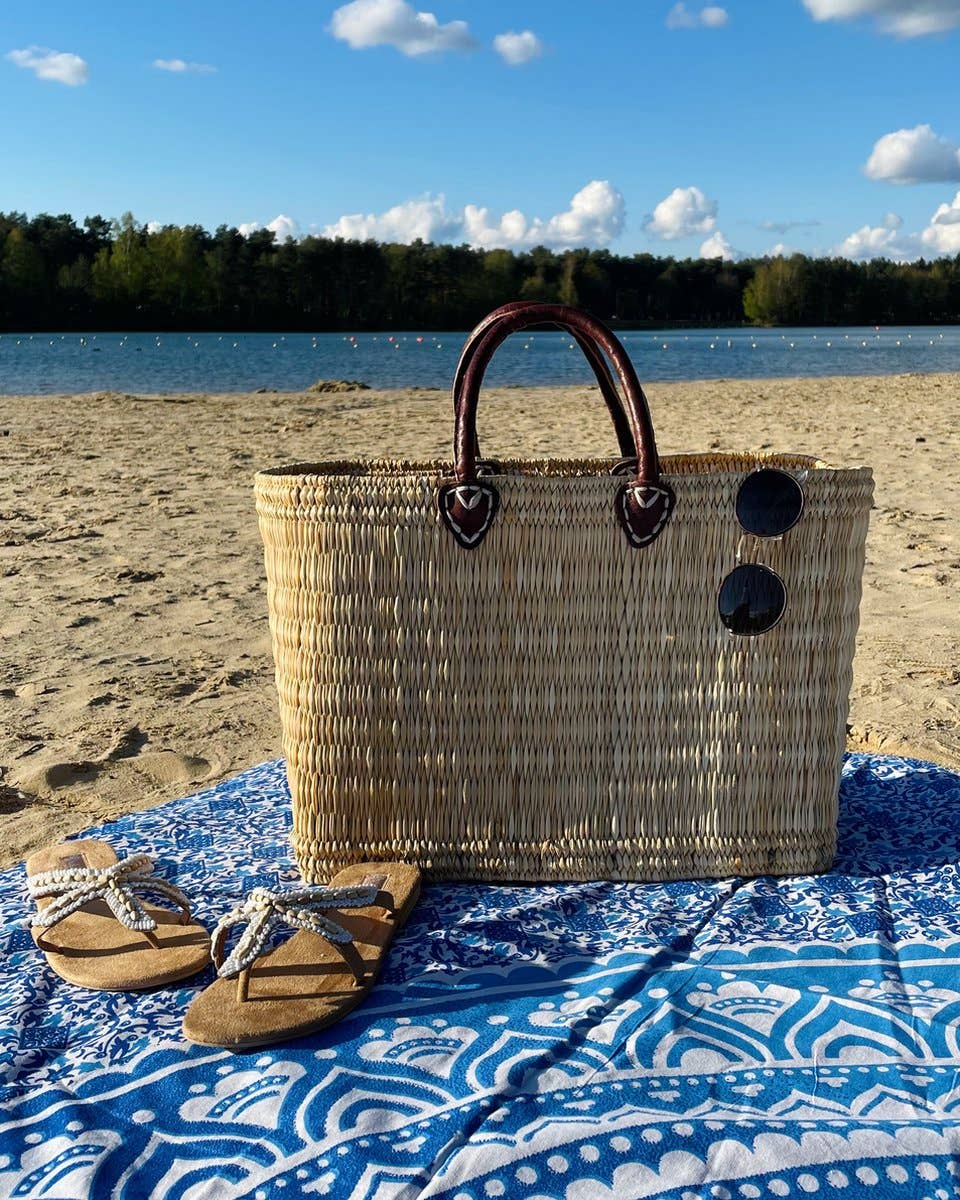 Reed Storage baskets - leather handles Beach Basket