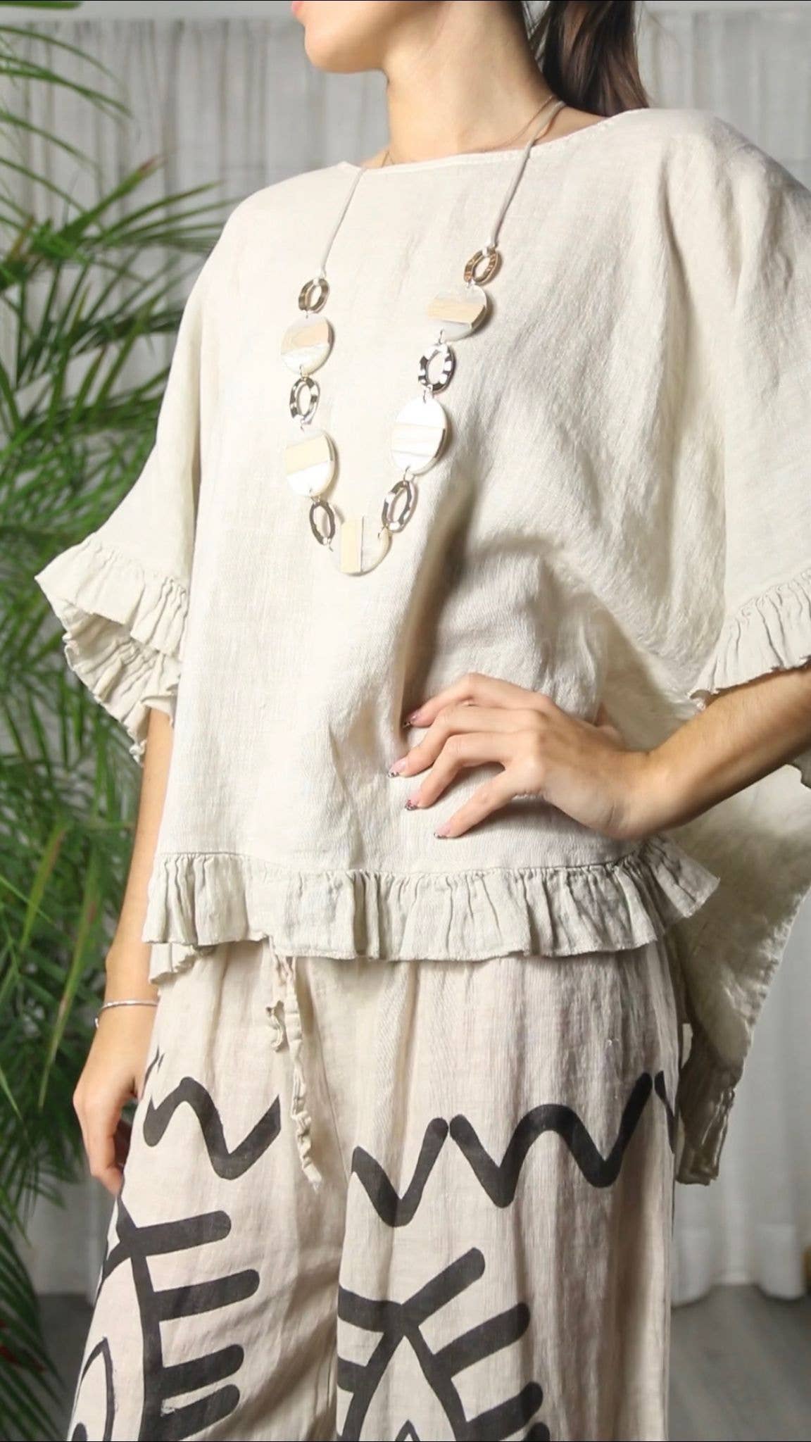 REF 10740 100% LINEN RUFFLE BLOUSE