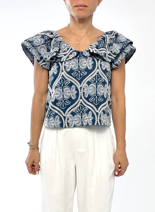 Minnie Embroidered Ruffled Top