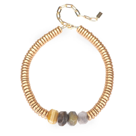 Gold Bead & Agate Necklace | Resort Statement | Summer 2025