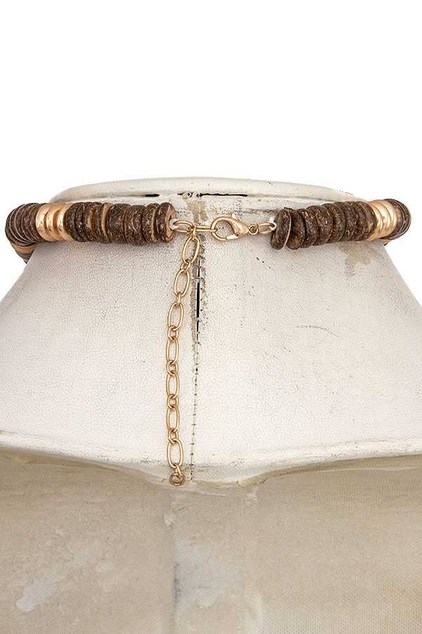 PEARL WOOD DISK BEAD NECKLACE 195111