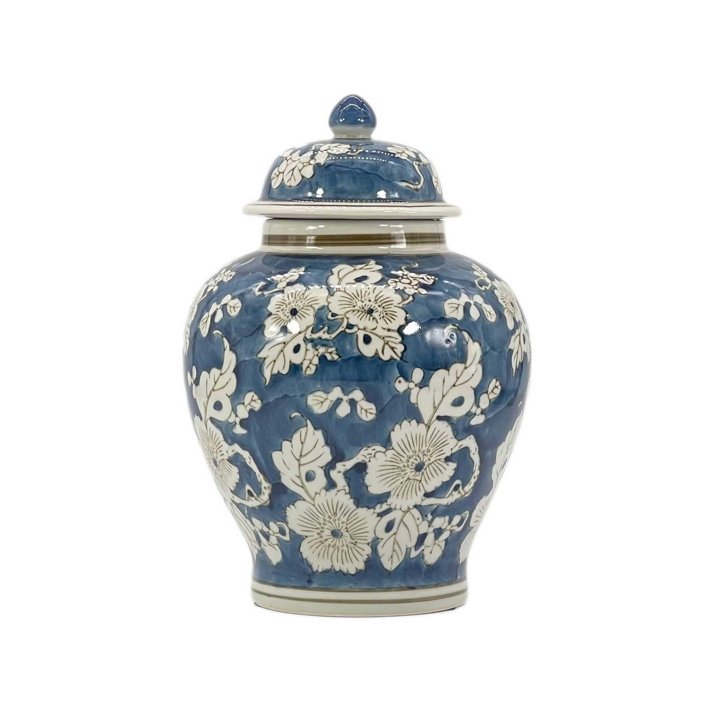 Floral Chinoiserie Ceramic Ginger Jar 12"