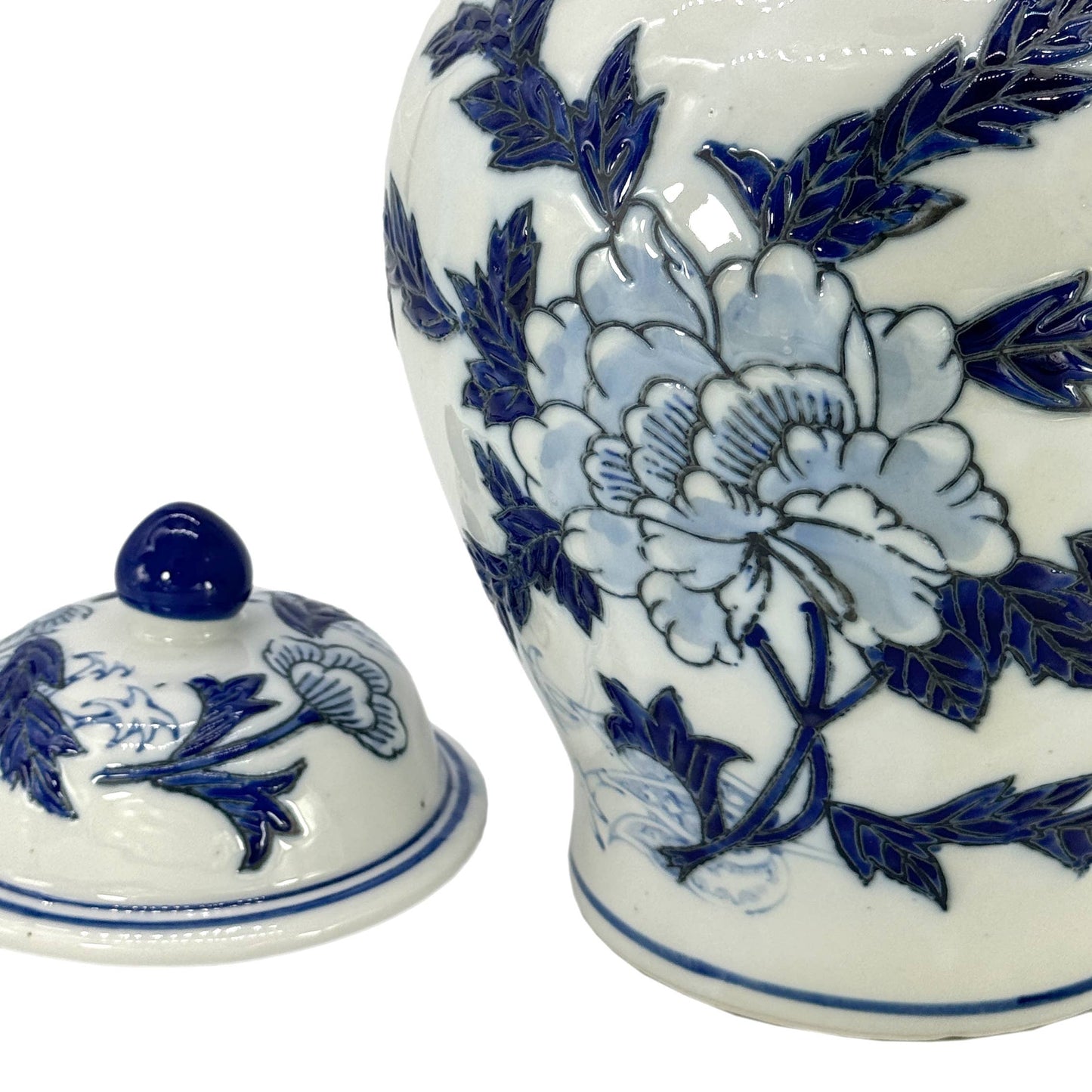 Floral Chinoiserie Ceramic Ginger Jar 12"