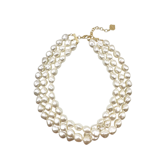 Three Strand Pearl Bead Nugget Necklace