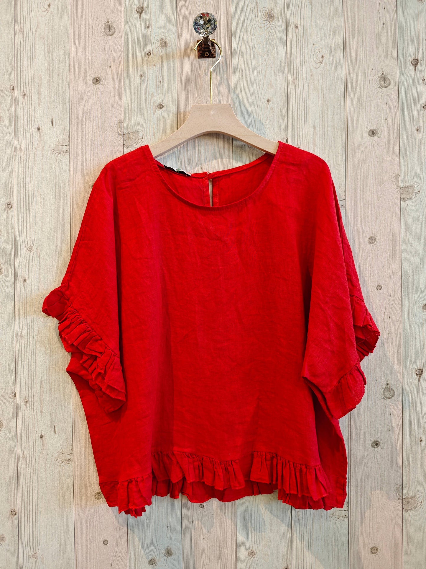 REF 10740 100% LINEN RUFFLE BLOUSE