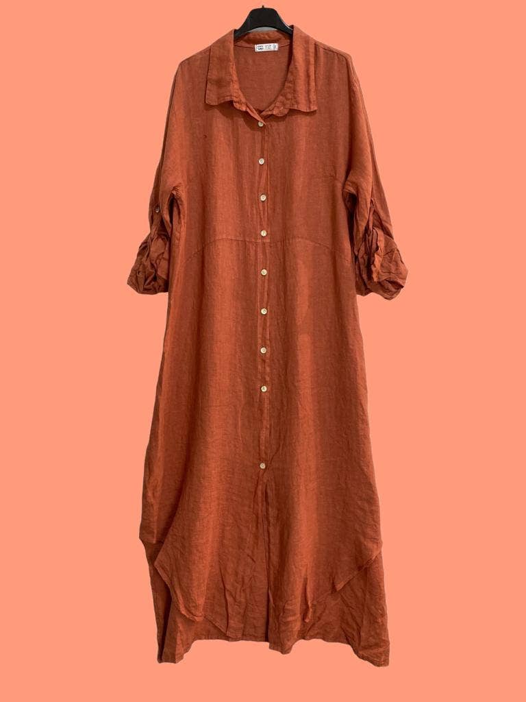 Long shirt dress 68036 100% LINEN