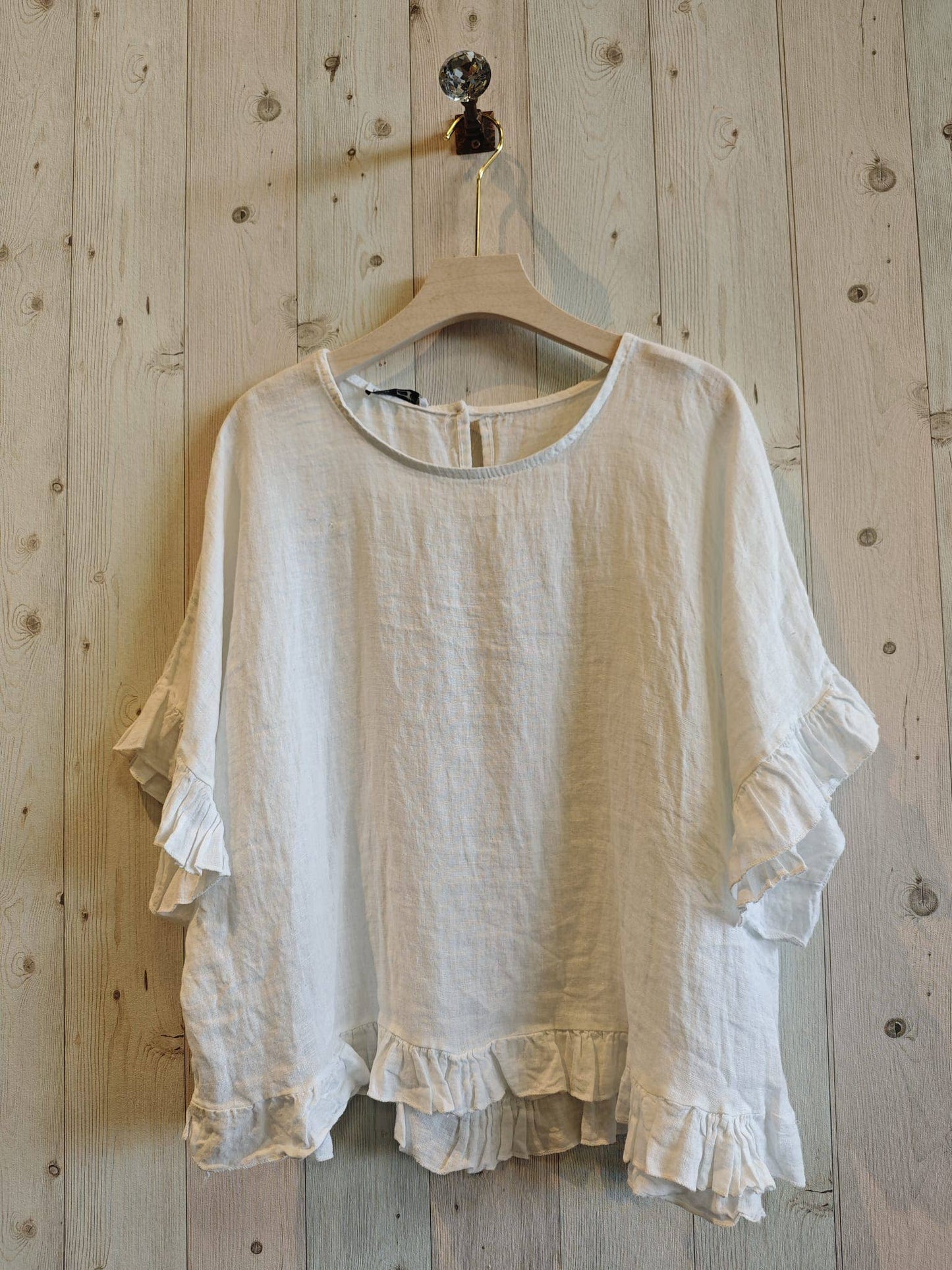REF 10740 100% LINEN RUFFLE BLOUSE