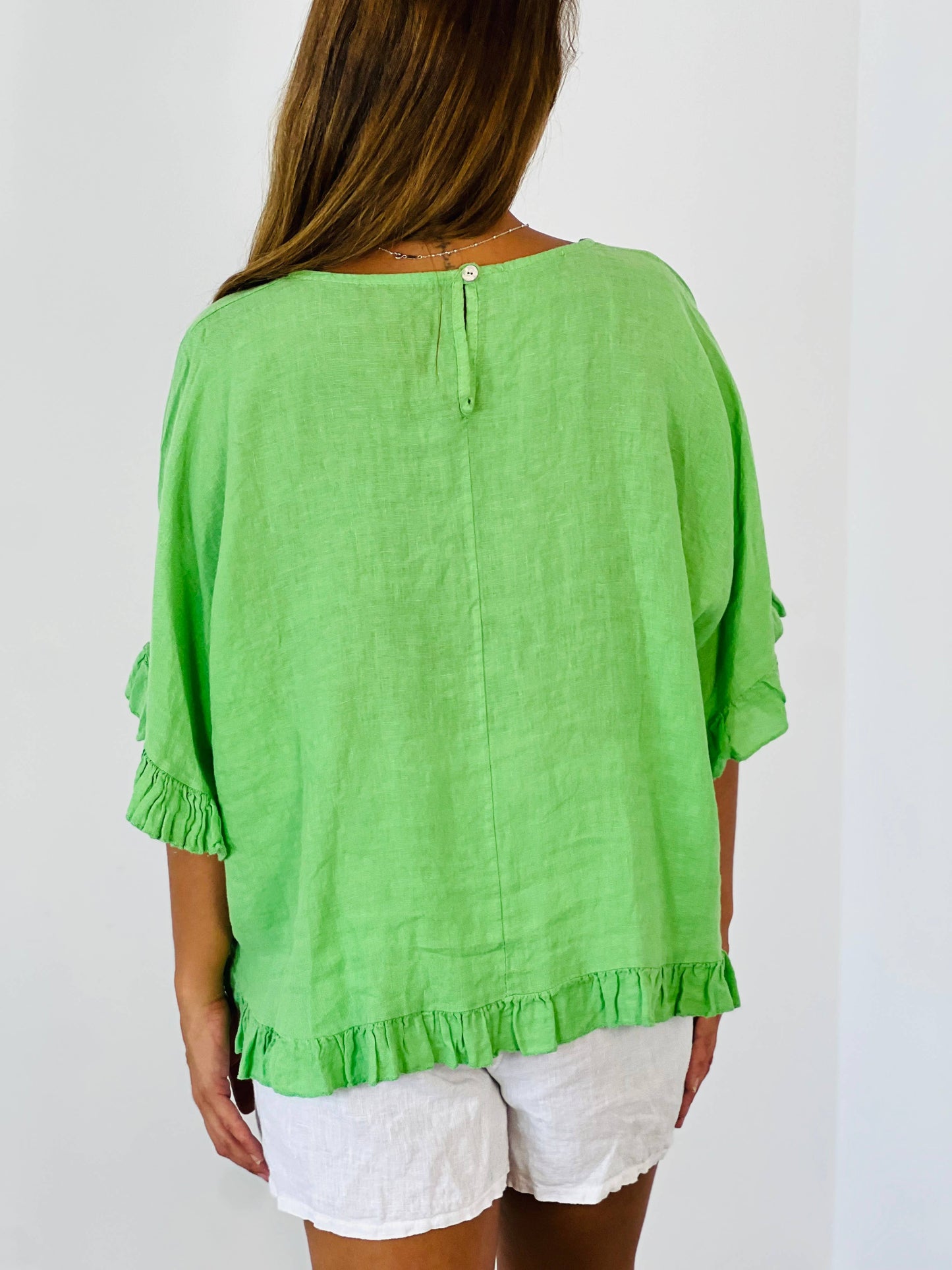 REF 10740 100% LINEN RUFFLE BLOUSE