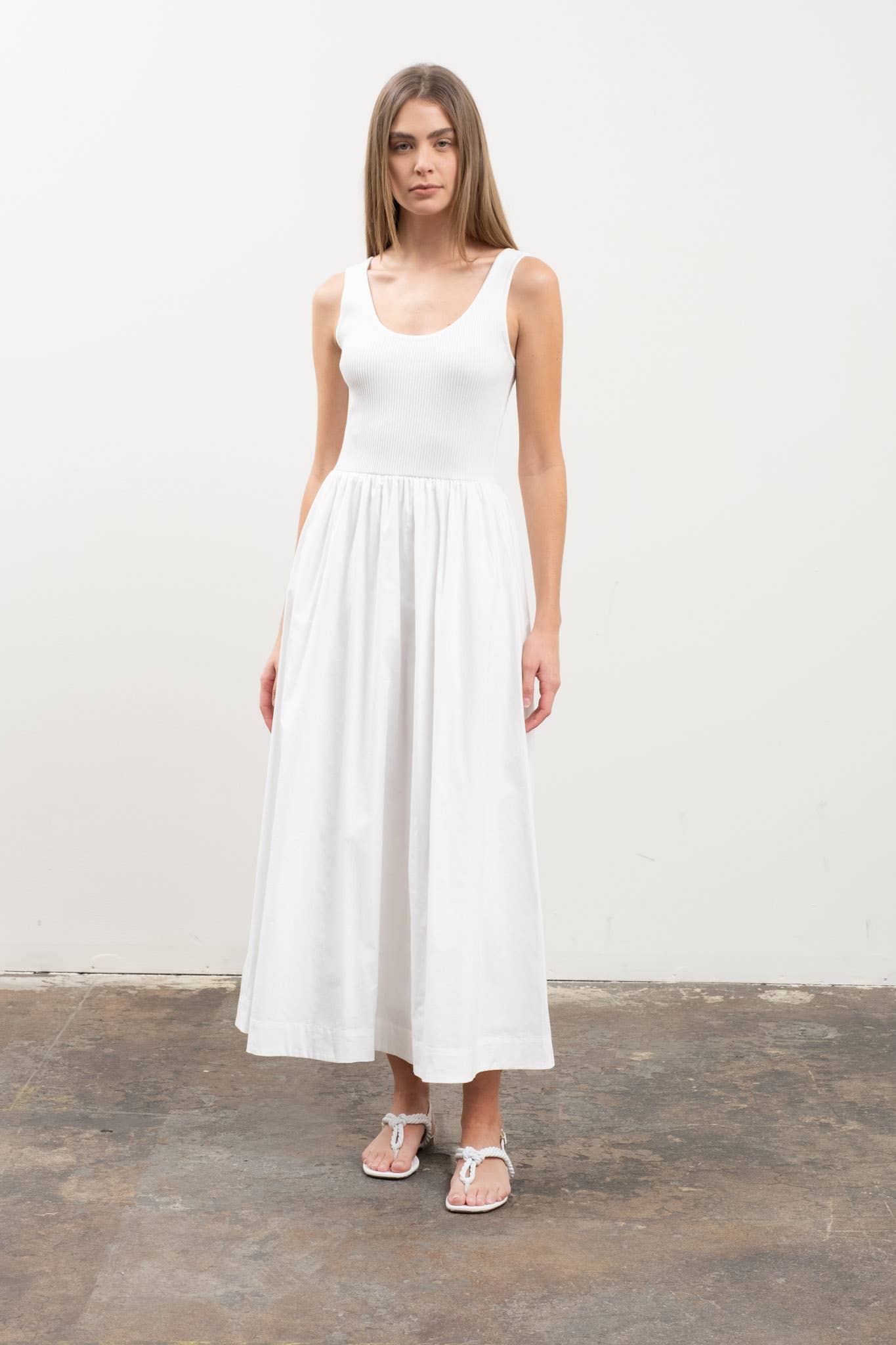 SWEATER KNIT TANK TOP MIXED MEDIA MIDI DRESS