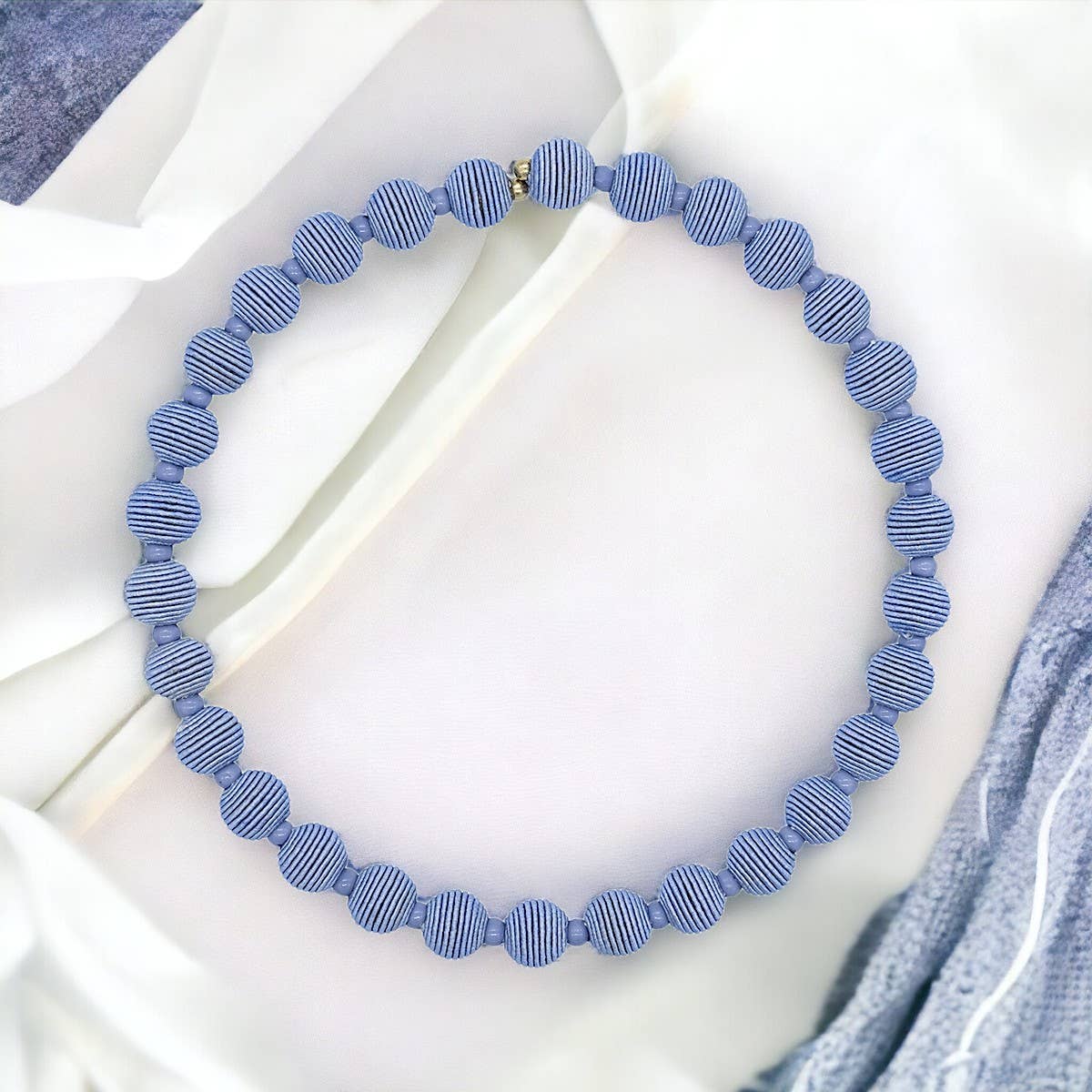 Cotton Springwire Woven Ball Necklace - Blues
