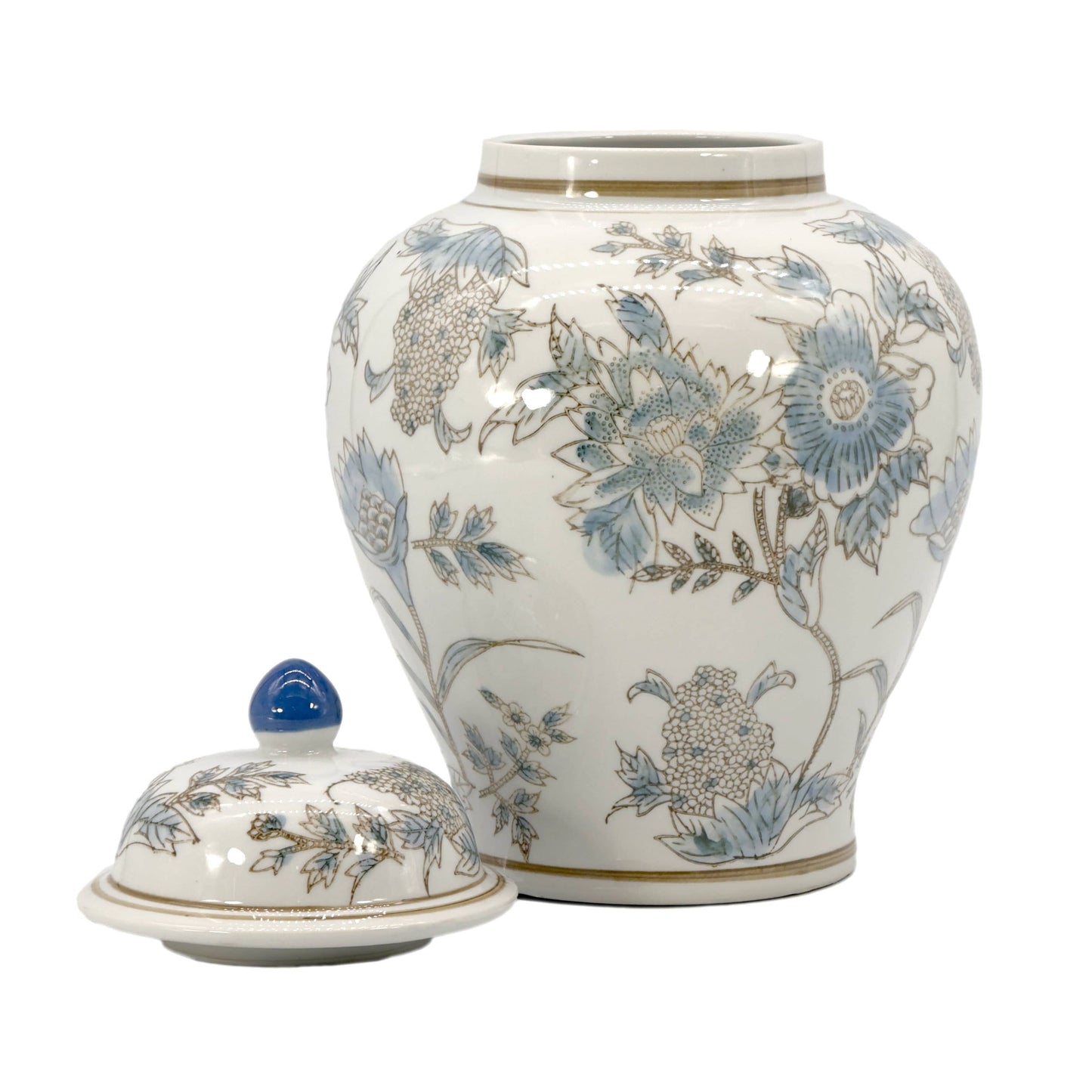 Floral Chinoiserie Ceramic Ginger Jar 12"