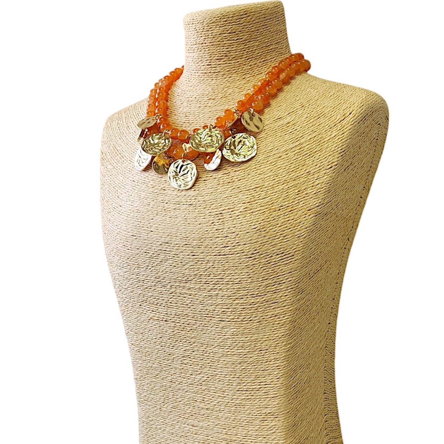 Coin Necklace | Graduated | Amber | Beaded | Boho | Coastal