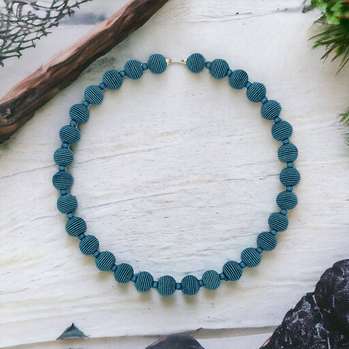 Cotton Springwire Woven Ball Necklace - Blues