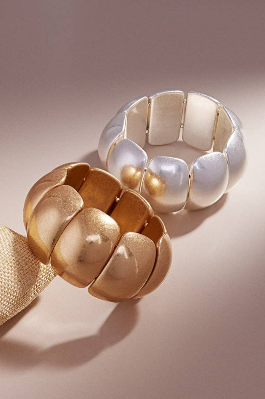 Vintage Metal Domed Shaped Ccb Stretch Bracelet