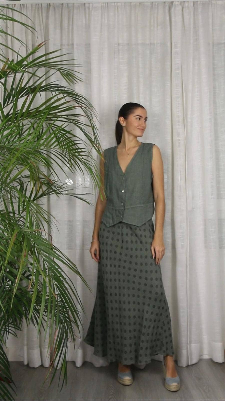REF 13561 POLKA DOT SKIRT 100% LINEN