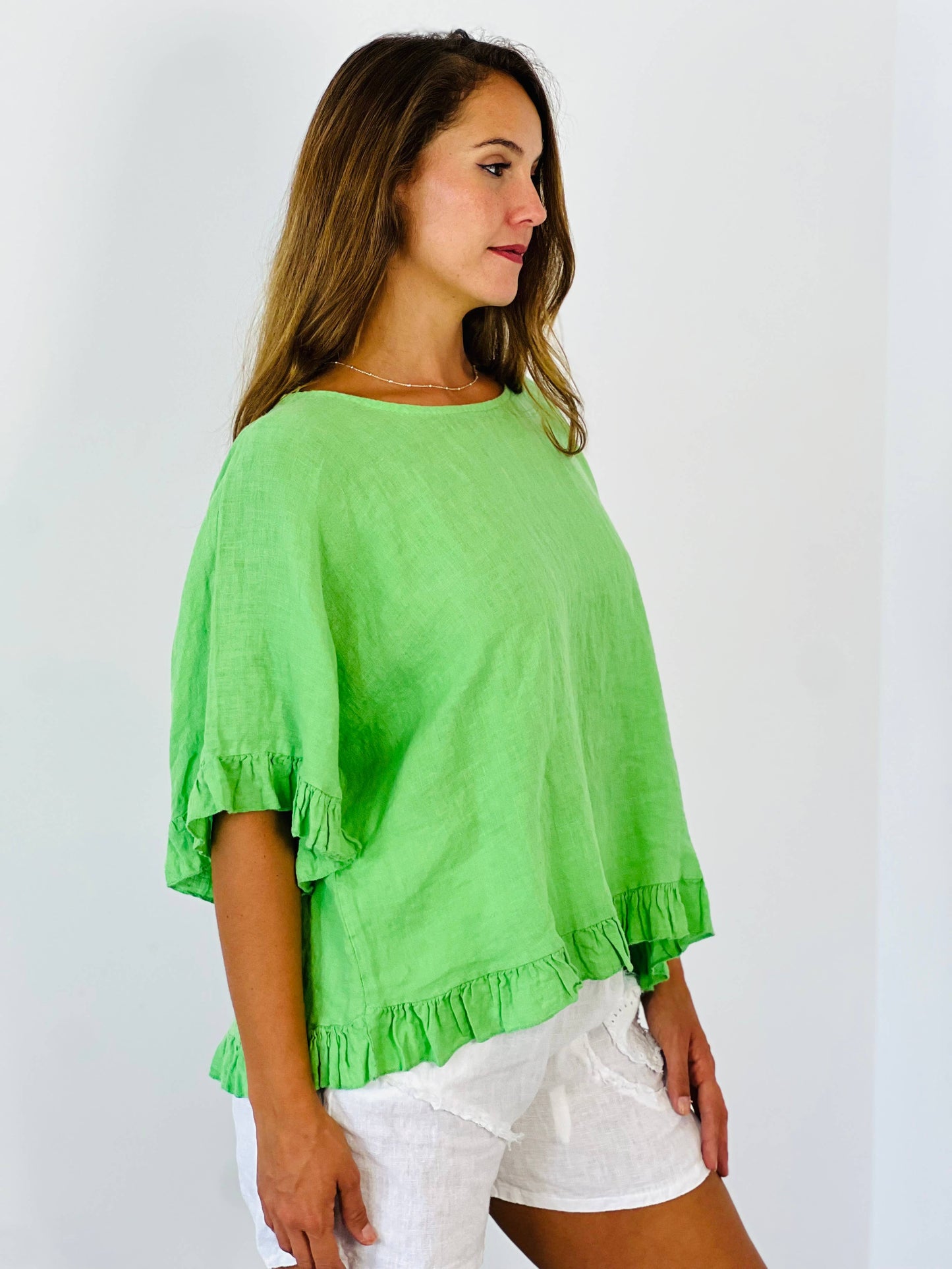 REF 10740 100% LINEN RUFFLE BLOUSE